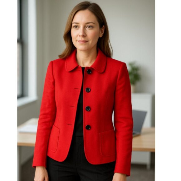 Lafayette 148 Red Cotton Linen Button Up Single Breasted Blazer Jacket Size 4 - Picture 1 of 10